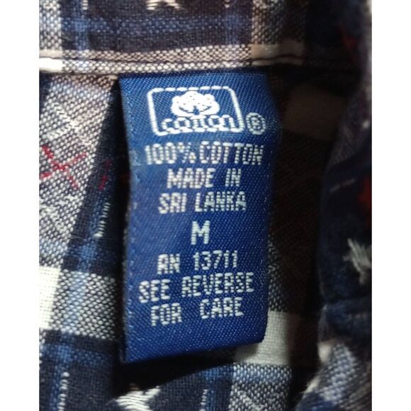 Karen Scott Shirt Ladies Medium Navy Red Stars Button Front Short Sleeve - Picture 6 of 7